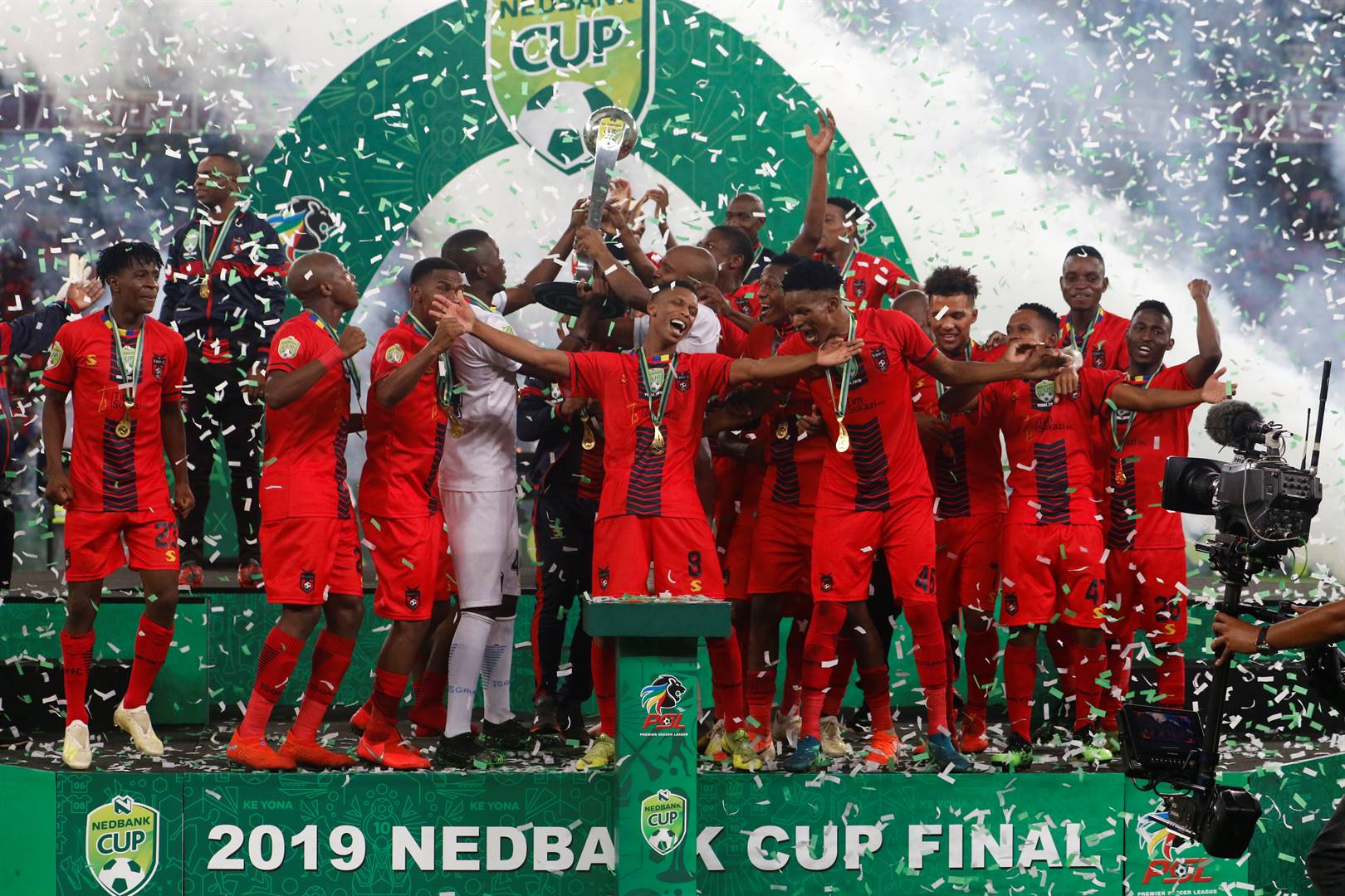 TS Galaxy are crowned champions after the Nedbank Cup final match between Kaizer Chiefs and TS Galaxy at Moses Mabhida Stadium on Saturday (May 18 2019) in Durban, South Africa. Picture: Anesh Debiky/Gallo Images