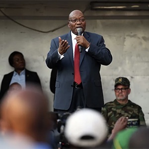 Former president Jacob Zuma addresses supporters outside court in Pietermaritzburg on Monday. (Felix Dlangamandla, Netwerk24)