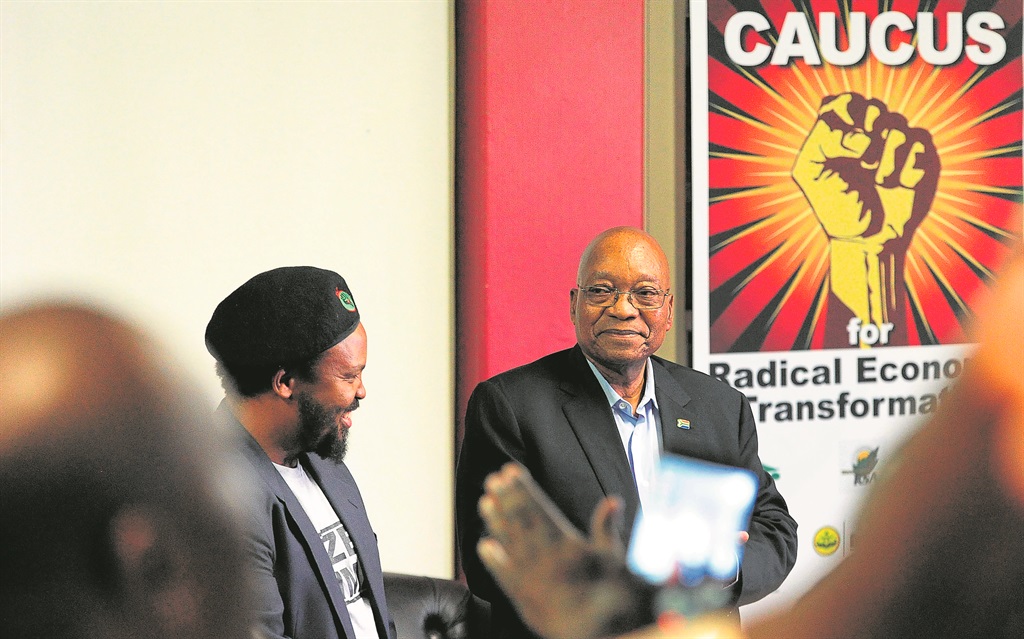 Black First Land First leader Andile Mngxitama and former president Jacob Zuma in Johannesburg last night Picture: Tebogo Letsie/City Press 