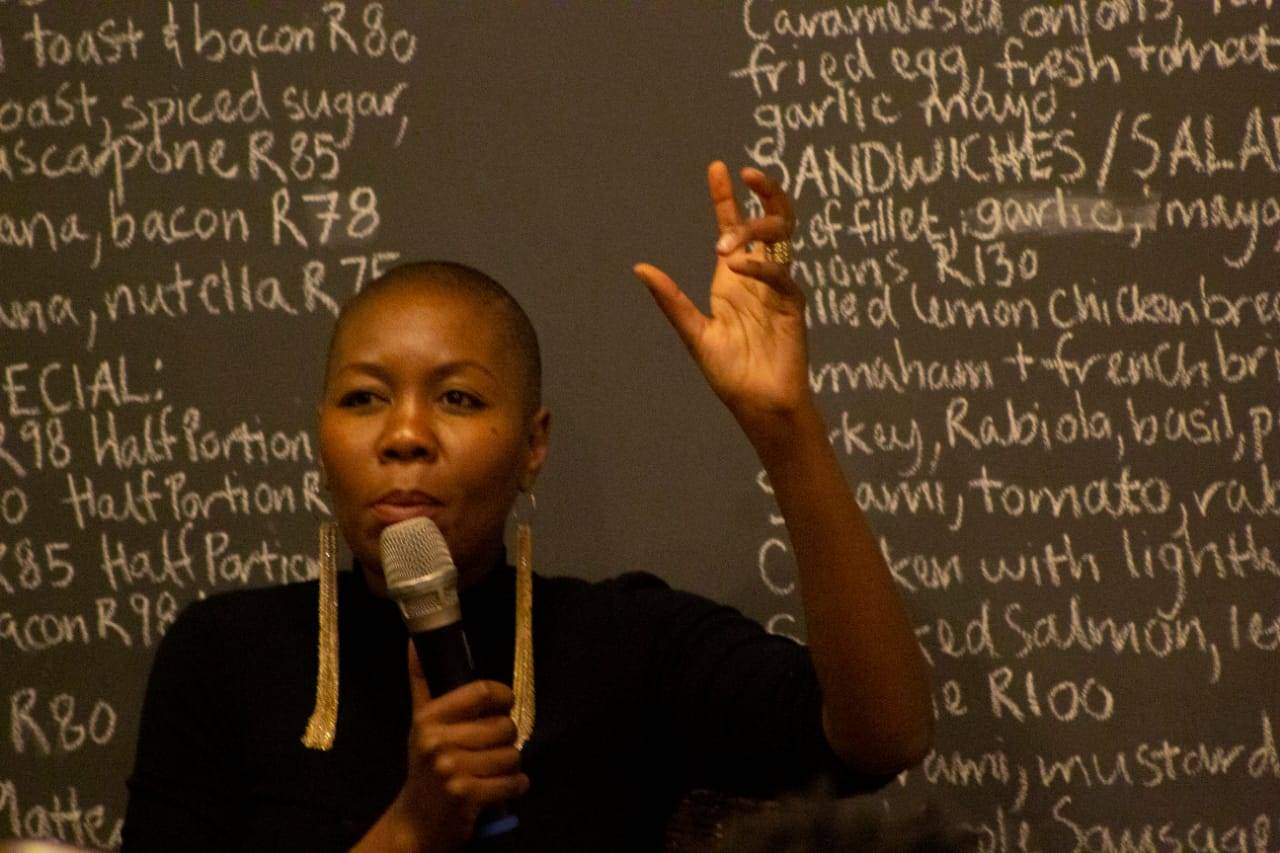 Sisonke Msimang addresses the audience at the launch of her book.