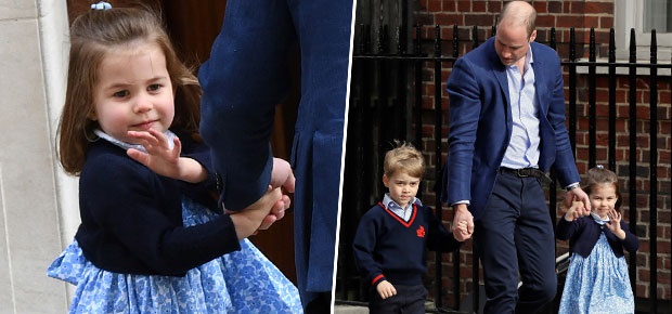 Prince William arrives at the hospital with Prince George and Princess Charlotte. (Photo: Getty Images)