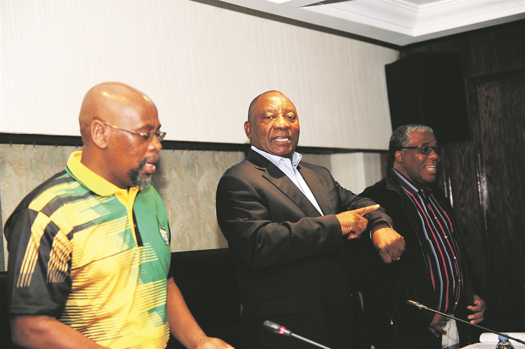 From left: Cosatu president Sdumo Dlamini, ANC president Cyril Ramaphosa and Cosatu deputy president Tyotyo James. Picture: Jabu Kumalo