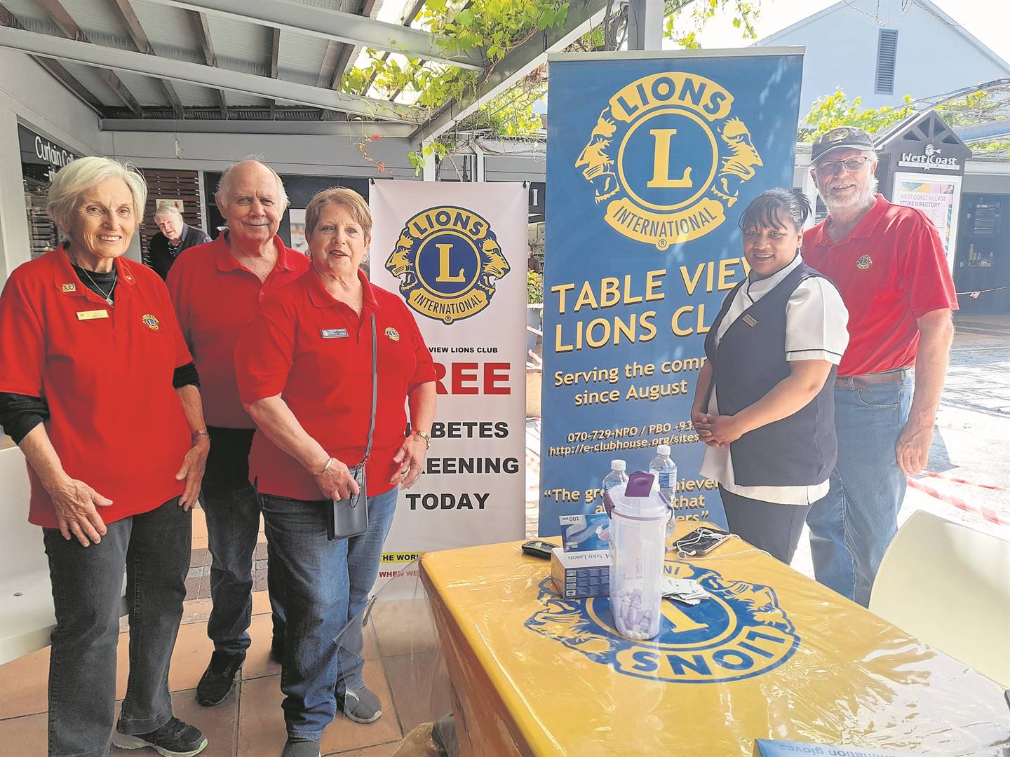 The Table View Lions at their free diabetes screening at West Coast Village in Sunningdale. Pictured from left are Jane Sadler, Rocky Wright (president), Freda Dodd, Natasha Daniels and John Houston.PHOTO: Kailin Daniels