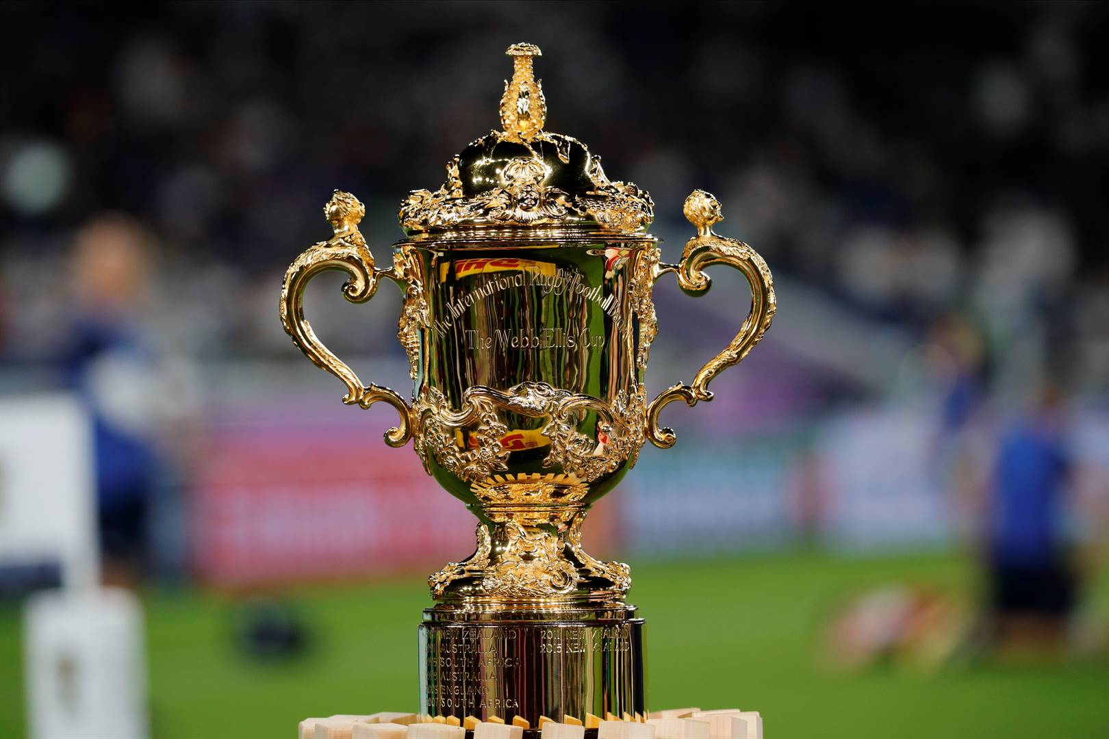 The Webb Ellis Cup, the championship trophy for the Rugby World Cup. Picture: Christophe Ena/AP
