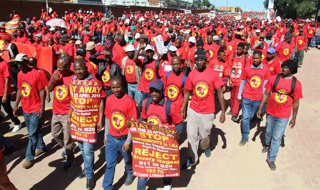 Union members during the national strike in Bloemfontein last week.The national labour strike underlines the pressing need in South Africa to make economic transformation at worker level a reality. Picture: Daniel Xangaza 