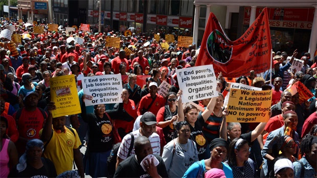 Some of the thousands of protestors outside Parliament in Cape Town. <br />