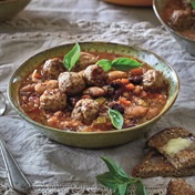 Delicious bean soup with meatballs