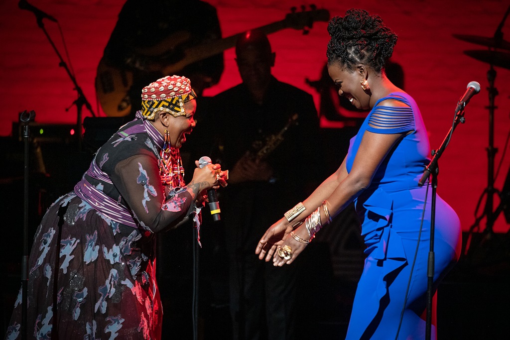 Musicians Thandiswa Mazwai and Somi perform at The Reimagination of Miriam Makeba event at The Apollo Theater on March 19, 2022 in New York City. (Photo by Shahar Azran/Getty Images)