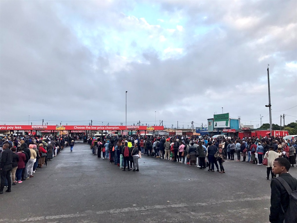 Commuters queue at Dunoon taxi rank in Cape Town during nationwide bus strike. Picture: Athi Mtongana