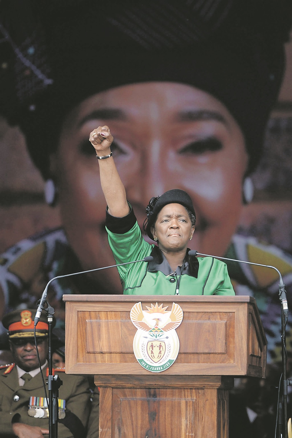 ANC Women’s League president Bathabile Dlamini speaking atthe funeral of Winnie Madikizela-Mandela at Orlando Stadium inSowetoPHOTO: Deaan Vivier