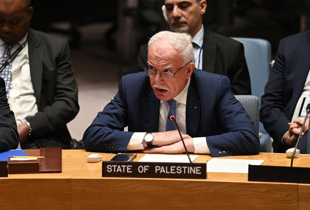 Minister of Foreign Affairs and Expatriates of the Observer State of Palestine, Riyad Al-Maliki speaks during a UN Security Council meeting on the situation in the Middle East, and the Israel-Hamas war at the United Nations headquarters on 29 November 2023 in New York City. (Andrea Renault/AFP)