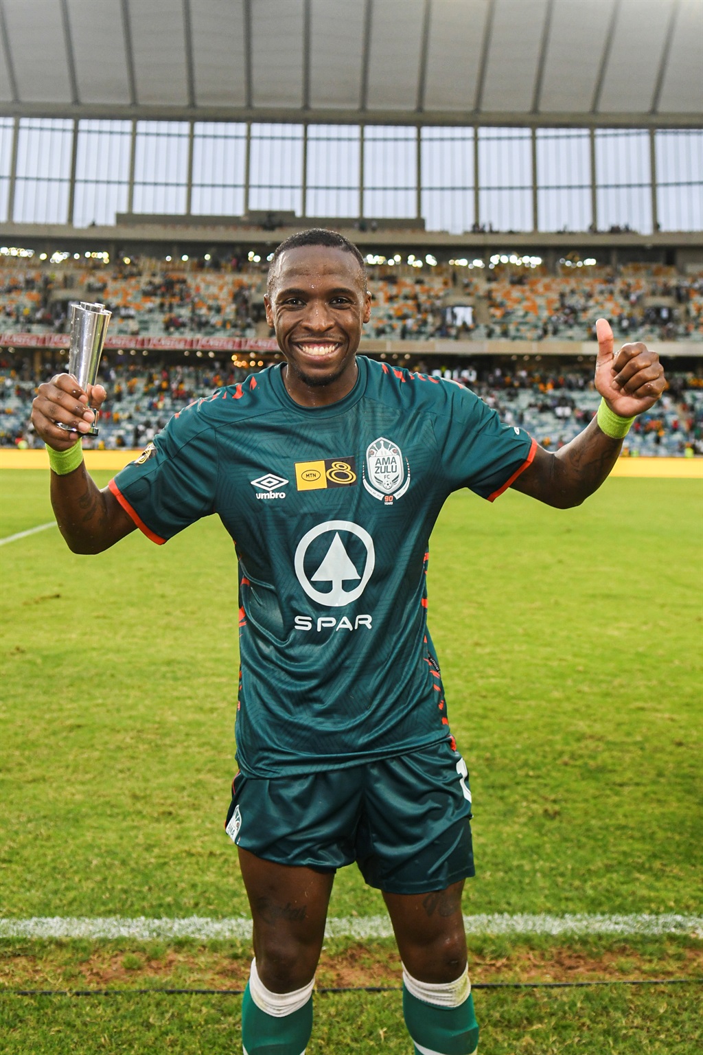 DURBAN, SOUTH AFRICA - OCTOBER 23: George Maluleka of AmaZulu FC, man of the match during the MTN8, Semi Final - 2nd Leg match between AmaZulu FC and Kaizer Chiefs at Moses Mabhida Stadium on October 23, 2022 in Durban, South Africa. (Photo by Darren Stewart/Gallo Images)