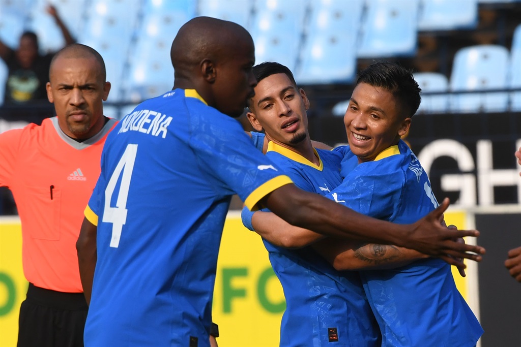 PRETORIA, SOUTH AFRICA - OCTOBER 09: Leandro Sirino of Sundowns celebrates his goal during the CAF Champions League 2nd preliminary round, leg 1 match between La Passe FC and Mamelodi Sundowns at Loftus Versfeld Stadium on October 09, 2022 in Pretoria, South Africa. (Photo by Lee Warren/Gallo Images)