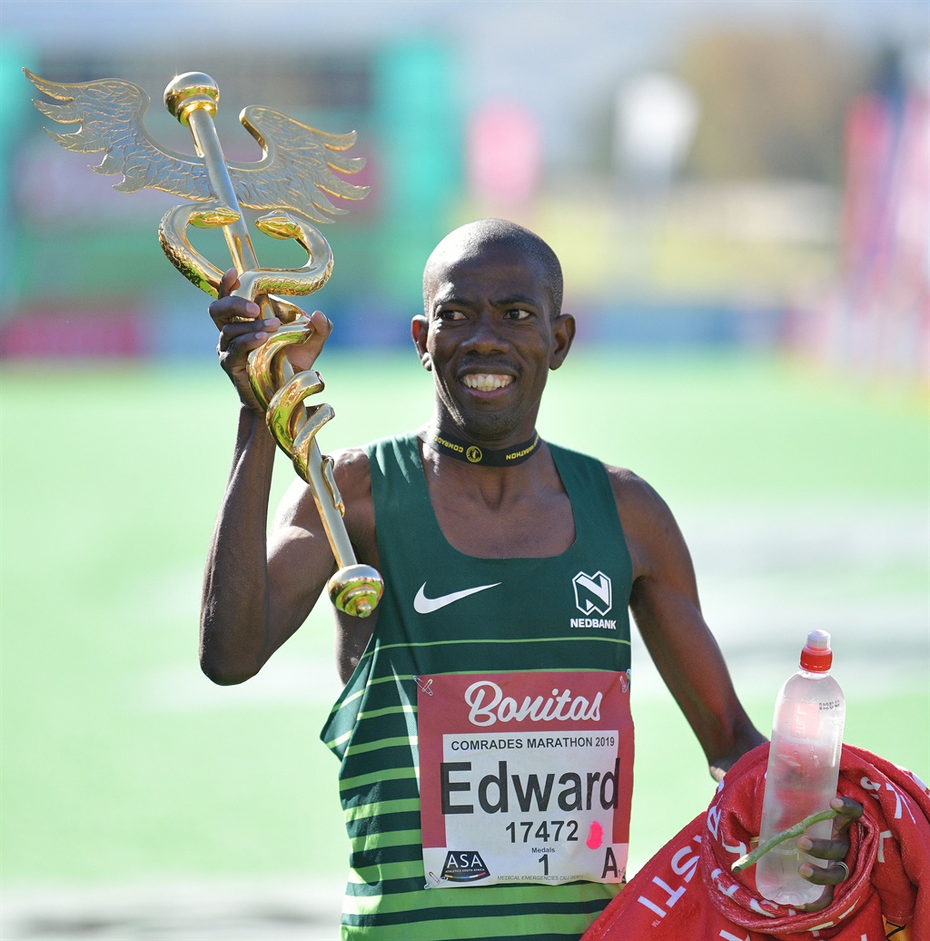 Edward Mothibi  winner of the 94th Comrades Marathon on June 09, 2019 in Durban, South Africa.
Photo: Gallo Images