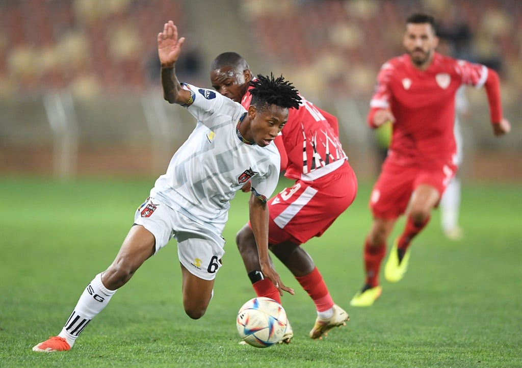 POLOKWANE, SOUTH AFRICA - MAY 03: Puso Dithejane of TS Galaxy during the DStv Premiership match between Sekhukhune United and TS Galaxy at Peter Mokaba Stadium on May 03, 2024 in Polokwane, South Africa. (Photo by Philip Maeta/Gallo Images)
