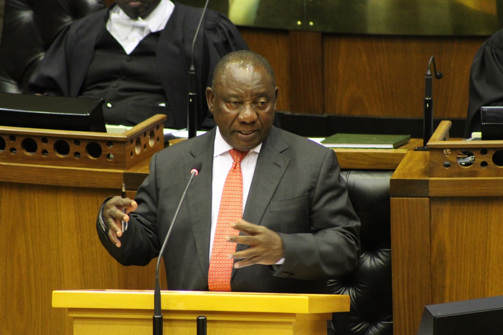President Cyril Ramaphosa answers questions in Parliament in Cape Town on Tuesday. Picture: Lindile Mbontsi