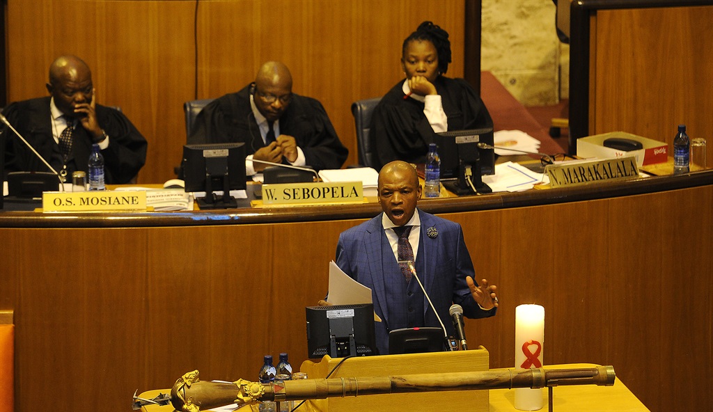 North West Premier Supra Mahumapelo tables his budget speech in the legislature on Tuesday. Picture: Felix Dlangamandla/Netwerk24