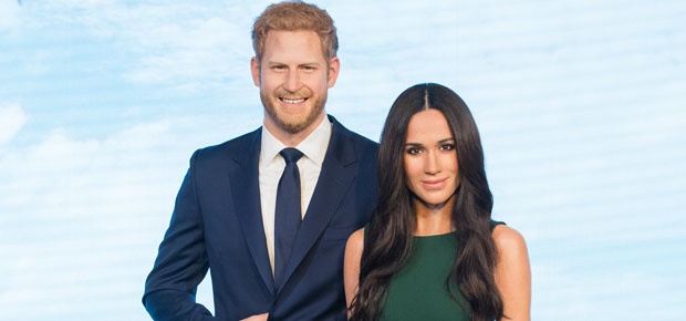 Prince Harry and Meghan Markle wax figures at Madame Tussauds in London. (Photo: Getty Images)