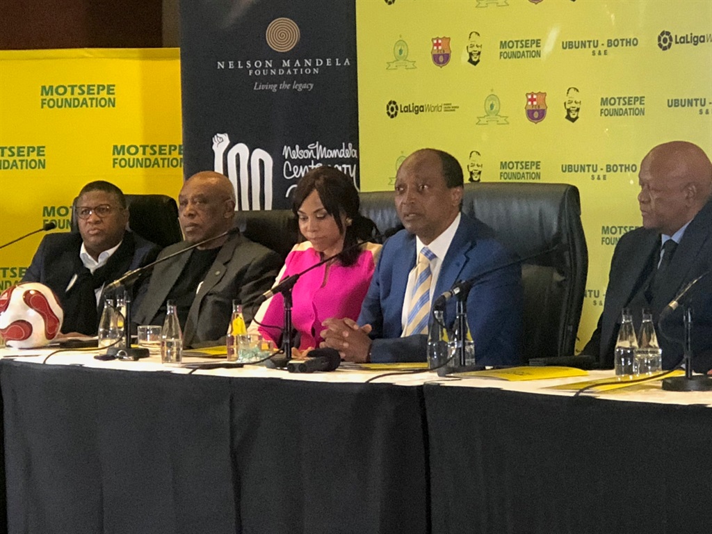 Mamelodi Sundowns President Patrice Motsepe briefs the media on the up-coming match against Sundowns and Spanish champions Barcelona Pictuire: Juniour Khumalo