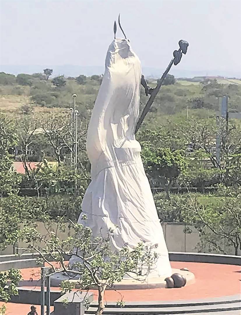 King Shaka’s statue and his mother Queen Nandi’s tombstone (inset) have not been officially unveiled.   Photo supplied by Edmund Mhlongo
