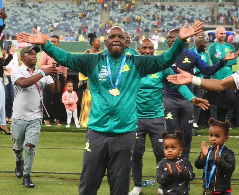 Pitso Mosimane of Mamelodi Sundowns celebrates after his team won the Telkom Knockout final. Picture: Anesh Debiky/Gallo Images