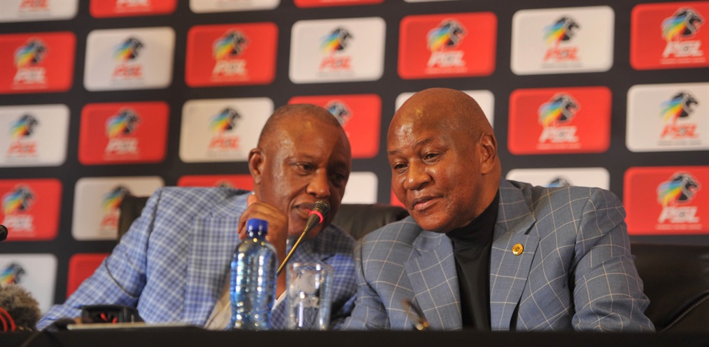 PSL Chairman Dr Irvin Khoza and  Kaizer Motaung PSL BOG during the PSL Chairman Press Conference on 26 November 2019 at PSL Offices 