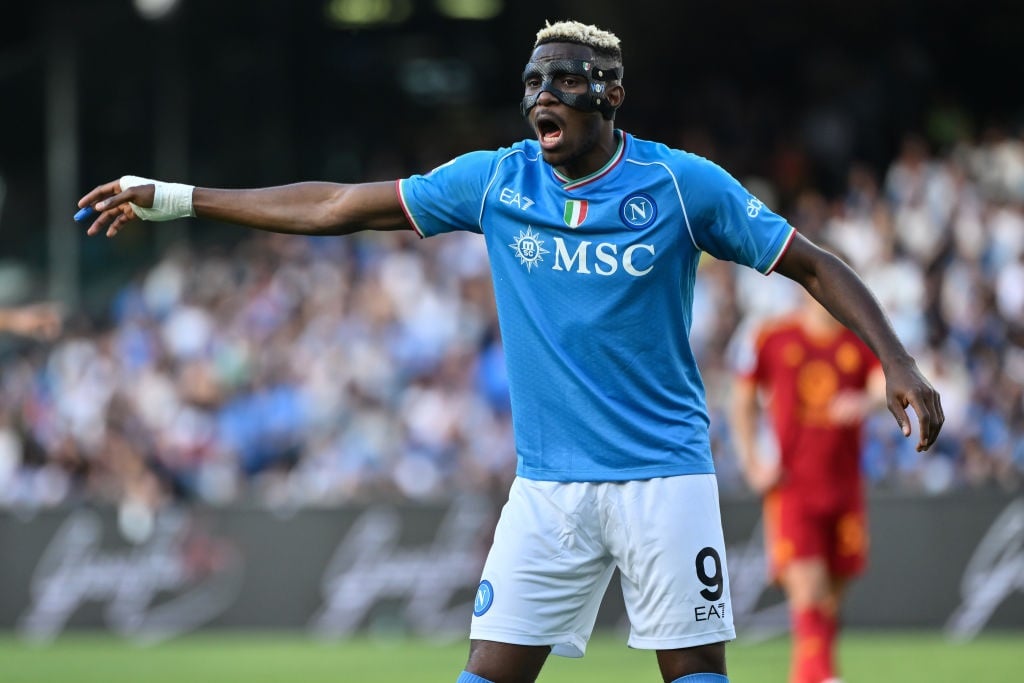 NAPLES, ITALY - APRIL 28: Victor Osimhen of SSC Napoli looks on during the Serie A TIM match between SSC Napoli and AS Roma - Serie A TIM  at Stadio Diego Armando Maradona on April 28, 2024 in Naples, Italy. (Photo by Image Photo Agency/Getty Images)