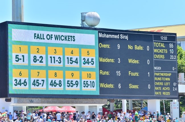 Scoreboard during day one of the second Test between South Africa and India at Newlands. (Photo by Grant Pitcher/Gallo Images)