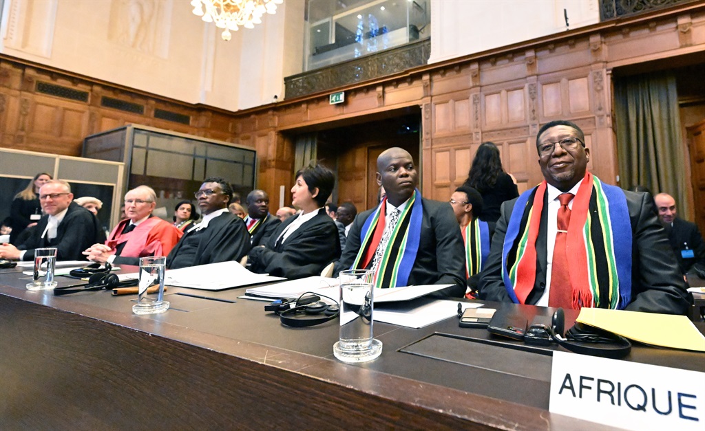 Justice Minister Ronald Lamola and South African ambassador to the Netherlands, Vusi Madonsela at The Hague on Thursday. 
Photo: Dursun Aydemir/Anadolu via Getty Images