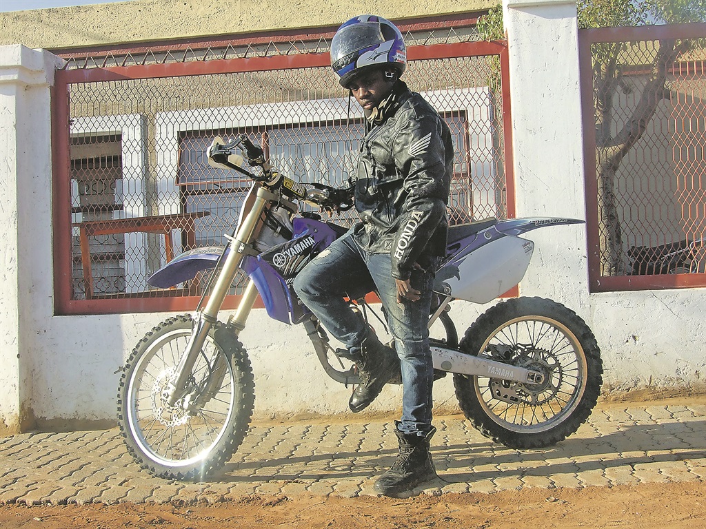 Gontse ‘Mr G’ Mashigo, geared up and ready with his scrambler.   Photo by Abel Mabena