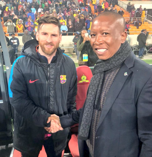 EFF Leader Julius Malema with Barcelona superstar Lionel Messi. 