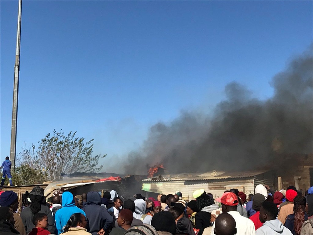 A shack caught fire in Tswelopele informal settlement where ANC President Cyril Ramaphosa was addressing residents. Picture: Clement Manyathela/Twitter