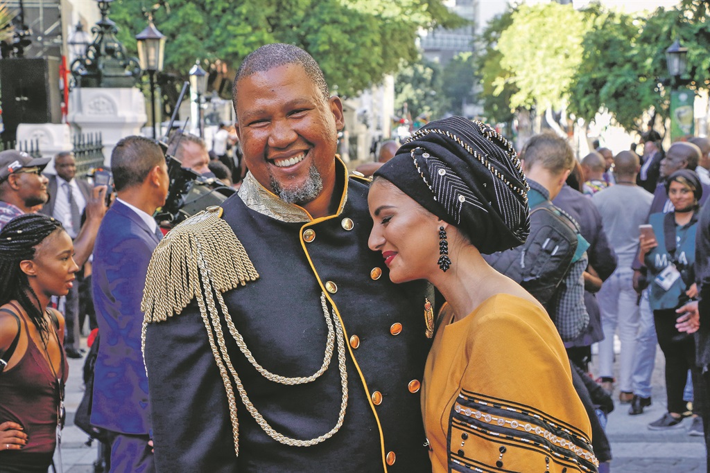 dissident Mandla Mandela and Raabia Clarke outside Parliament before the state of the nation address PHOTO: Adrian de Kock