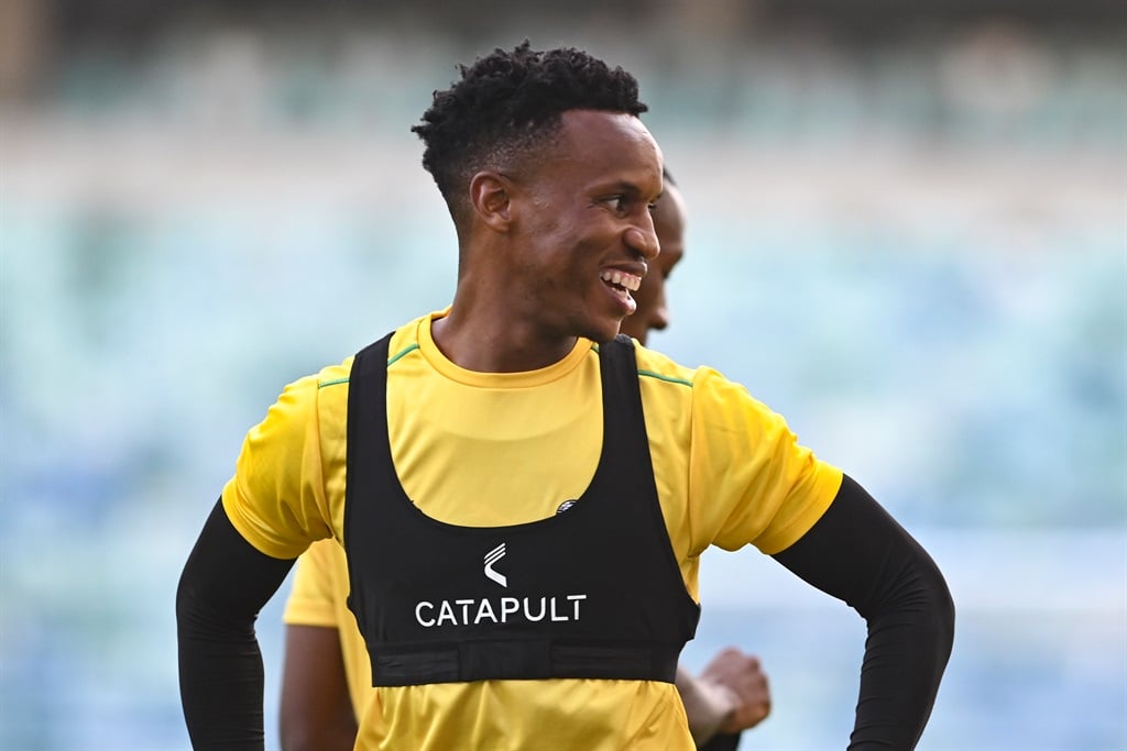 Themba Zwane during the South Africa mens national soccer team training session and press conference at Moses Mabhida Stadium on November 17, 2023 in Durban, South Africa.