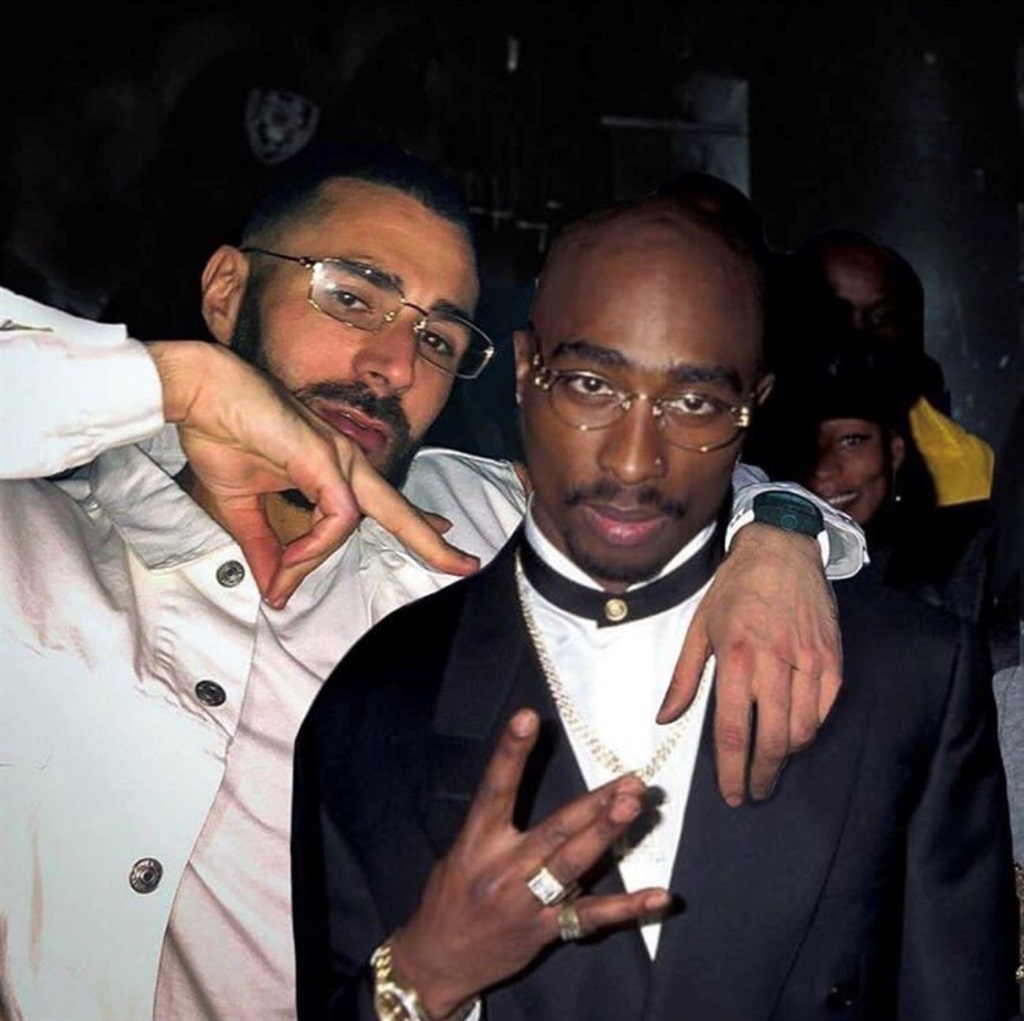 A photoshop image of Karim Benzema with Tupac foun