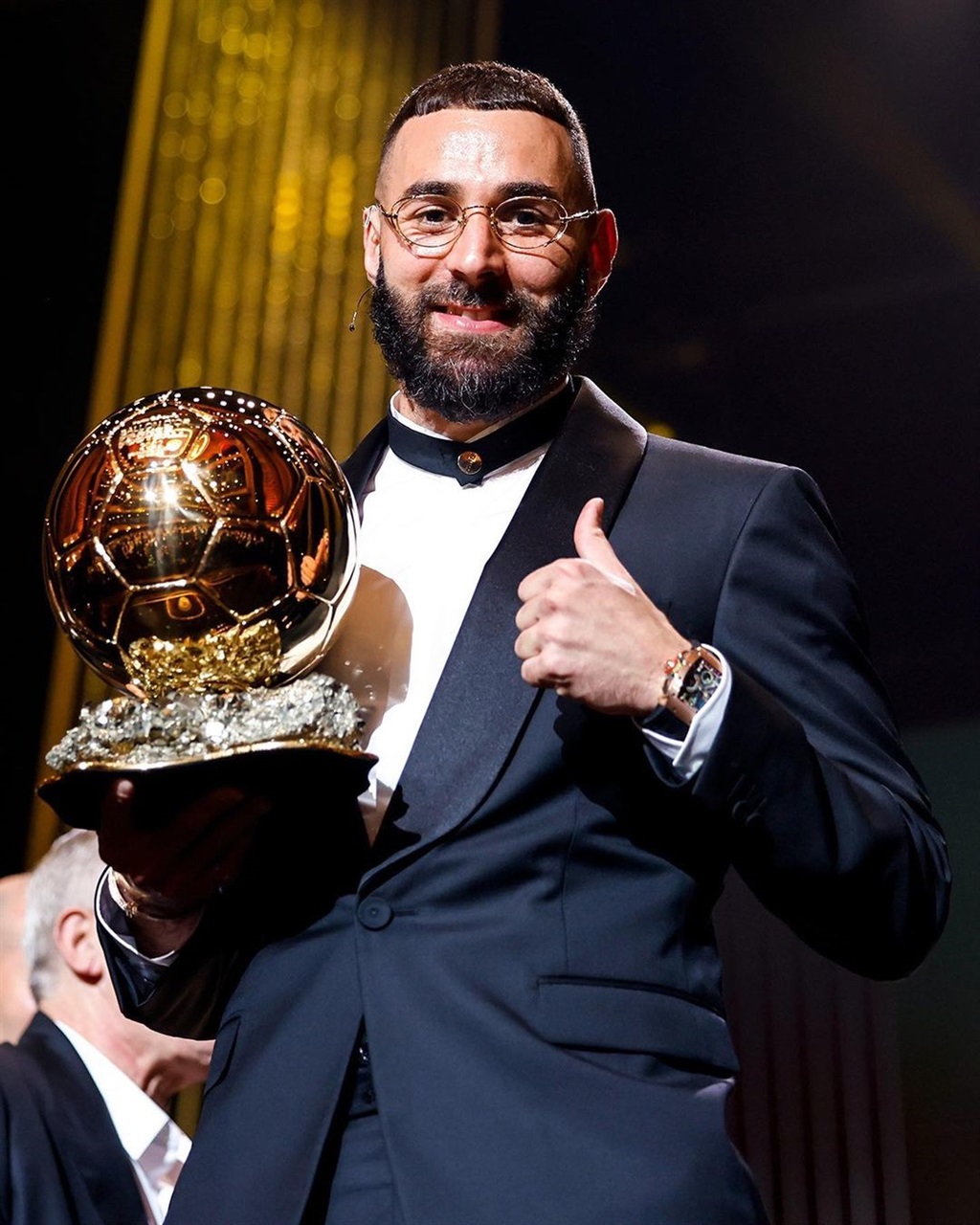 Karim Benzema with his Balon D'or trophy.