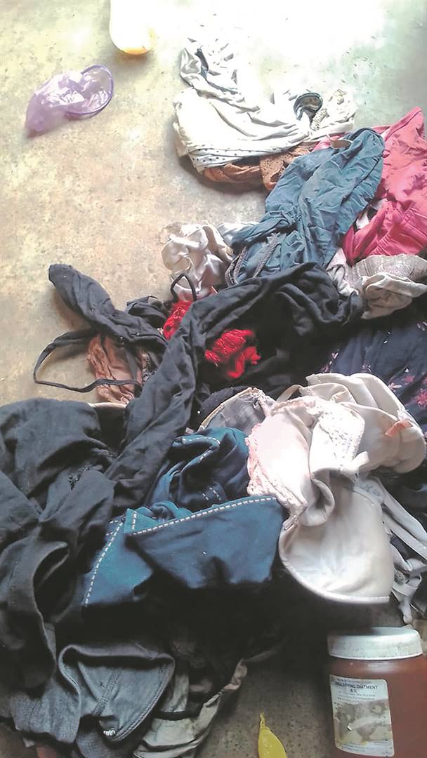SHOCK: Some of these panties, tights, condoms and bras were found in a plastic bag hidden in the boyfriend’s bag.