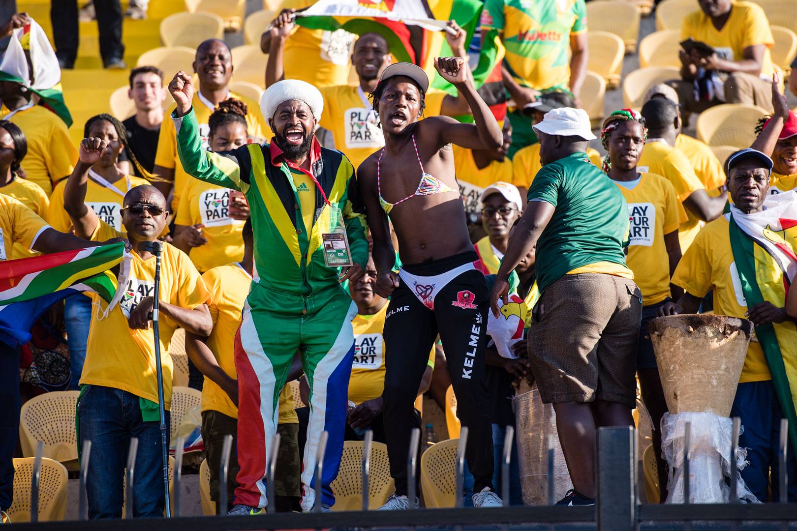 South African fans during the 2019 Africa Cup of Nations Group D match between Cote d’Ivoire and South Africa at Al-Salam Stadium on Monday (June 24 2019) in Cairo, Egypt. Picture: Sebastian Frej/MB Media/Getty Images