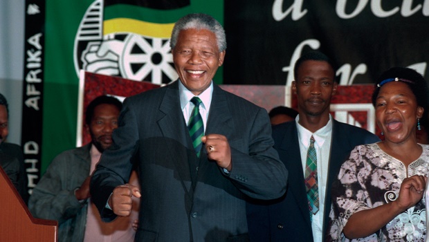 Nelson Mandela at the ANC victory party on May 2, 1994. 