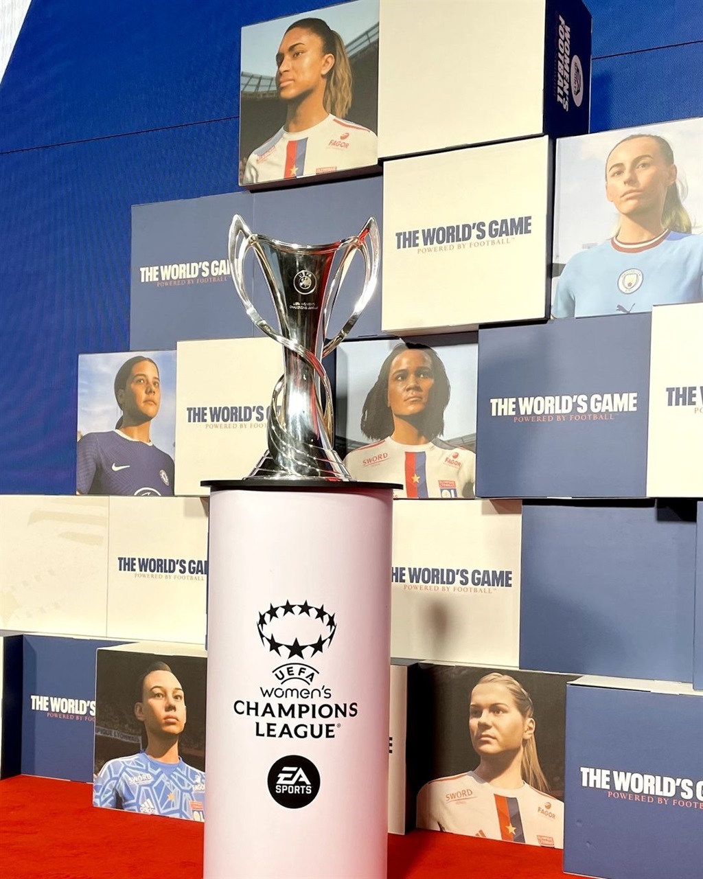 The UEFA Women's Champions League trophy on display.