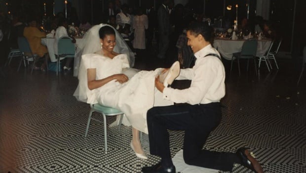 Michelle and Barack Obama on their wedding day. 