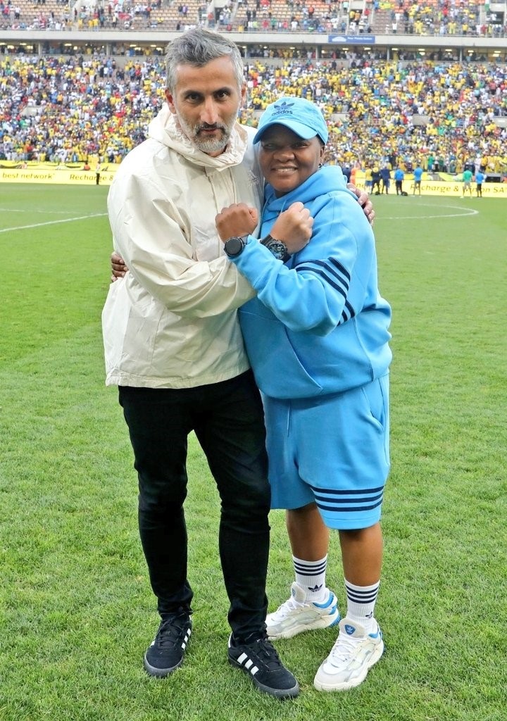 Pirates boss Jose Riveiro with the club's media officer Thandi Merafe.