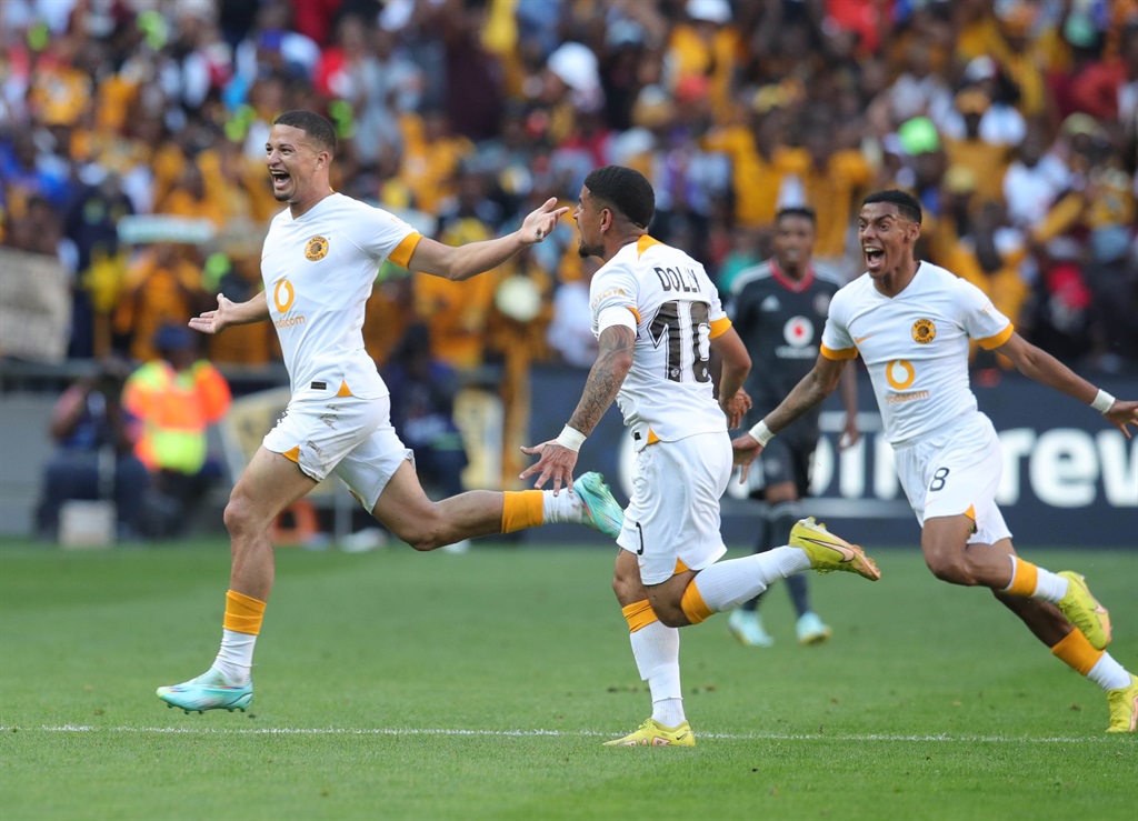Yusuf Maart of Kaizer Chiefs celebrates goal with teammates during the DStv Premiership 2022/23 match between Orlando Pirates and Kaizer Chiefs at FNB Stadium, in Johannesburg on the 29 October 2022 Â©Samuel Shivambu/BackpagePix