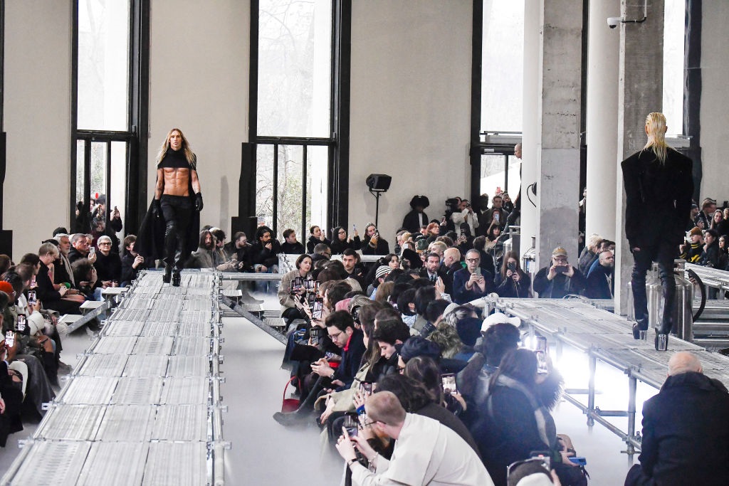 A model walks the runway during the Rick Owens Ready to Wear Fall/Winter 2023-2024 fashion show as part of the Paris Men's Fashion Week. 