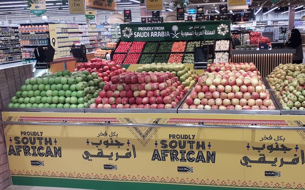 SA fruit on display in a Saudi supermarket.