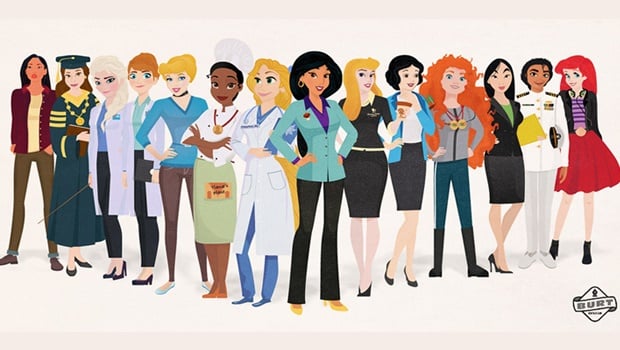 All the Disney Princesses as career women. Picture: Matt Burt/ Simple Thrifty Living