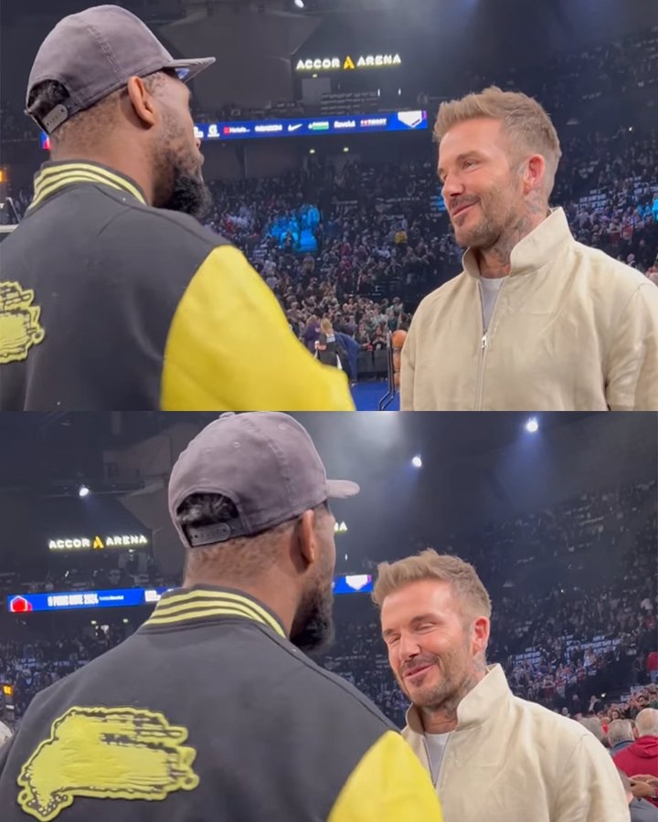 Siya Kolisi with David Beckham at the NBA Paris match.