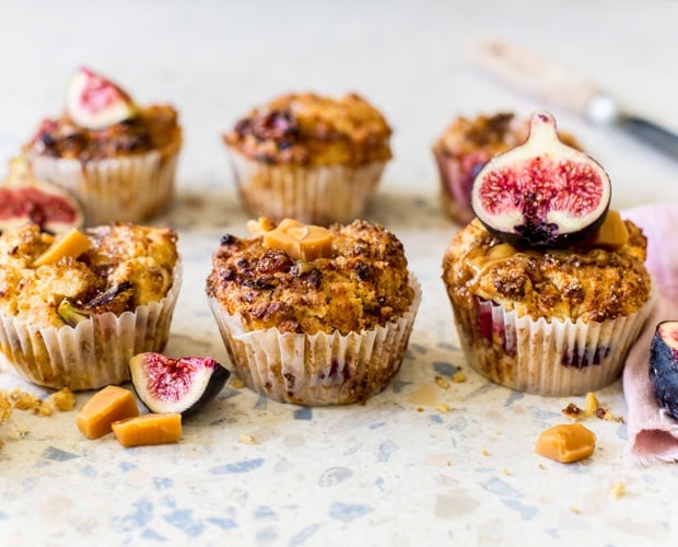 freshly baked ricotta and fig caramel muffins