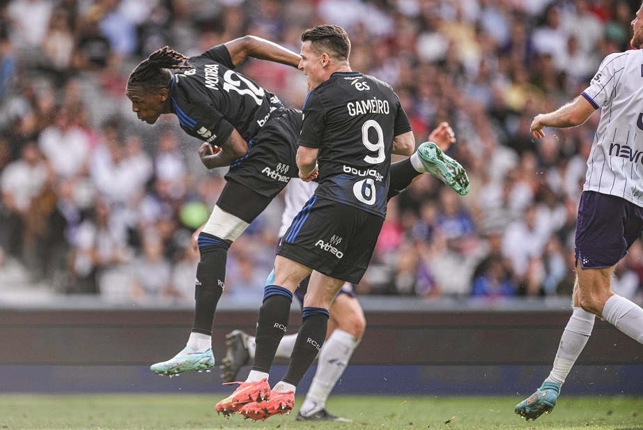 Lebo Mothiba scored his first goal for Strasbourg in 1051 days during the club's 2-2 Ligue 1 draw against Toulouse. Image courtesy of RC Strasbourg.