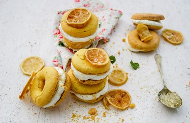 beautifully baked gin and lemon doughnut macarons